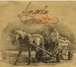 Etichetta della Pasta Biologica Angela con foto d’epoca dei nonni sul calesse trainato da un cavallo