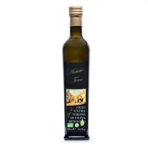 Bottiglia di Antiche Terre olio extravergine di oliva biologico, prodotto nelle colline lucane di Stigliano