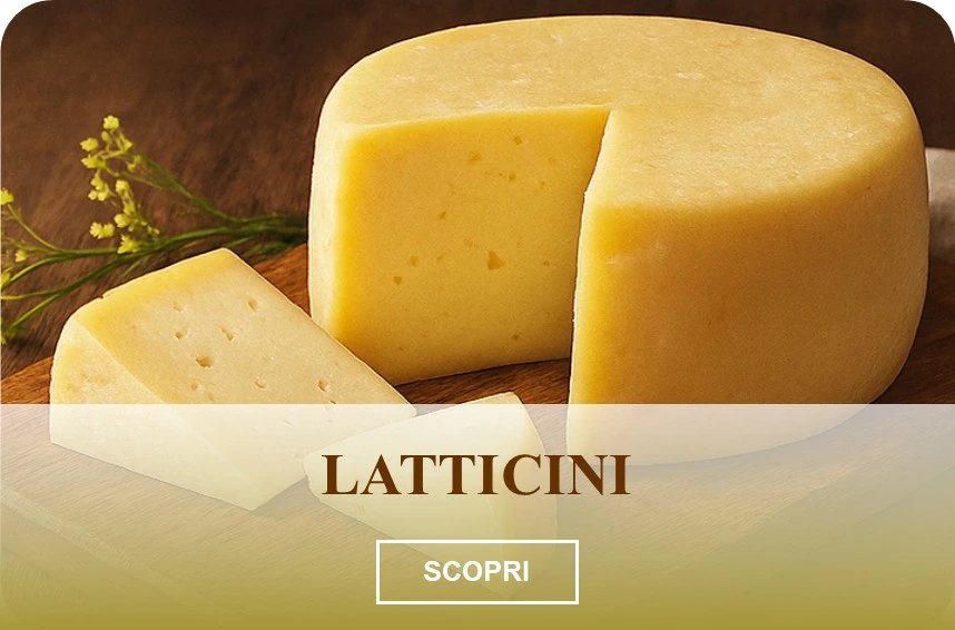 Forma di formaggio semistagionato artigianale della Latteria Donna Tina, presentata su tagliere di rovere.